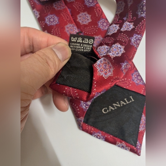 Canali Mens Floral Silk Red Tie - Picture 5 of 9